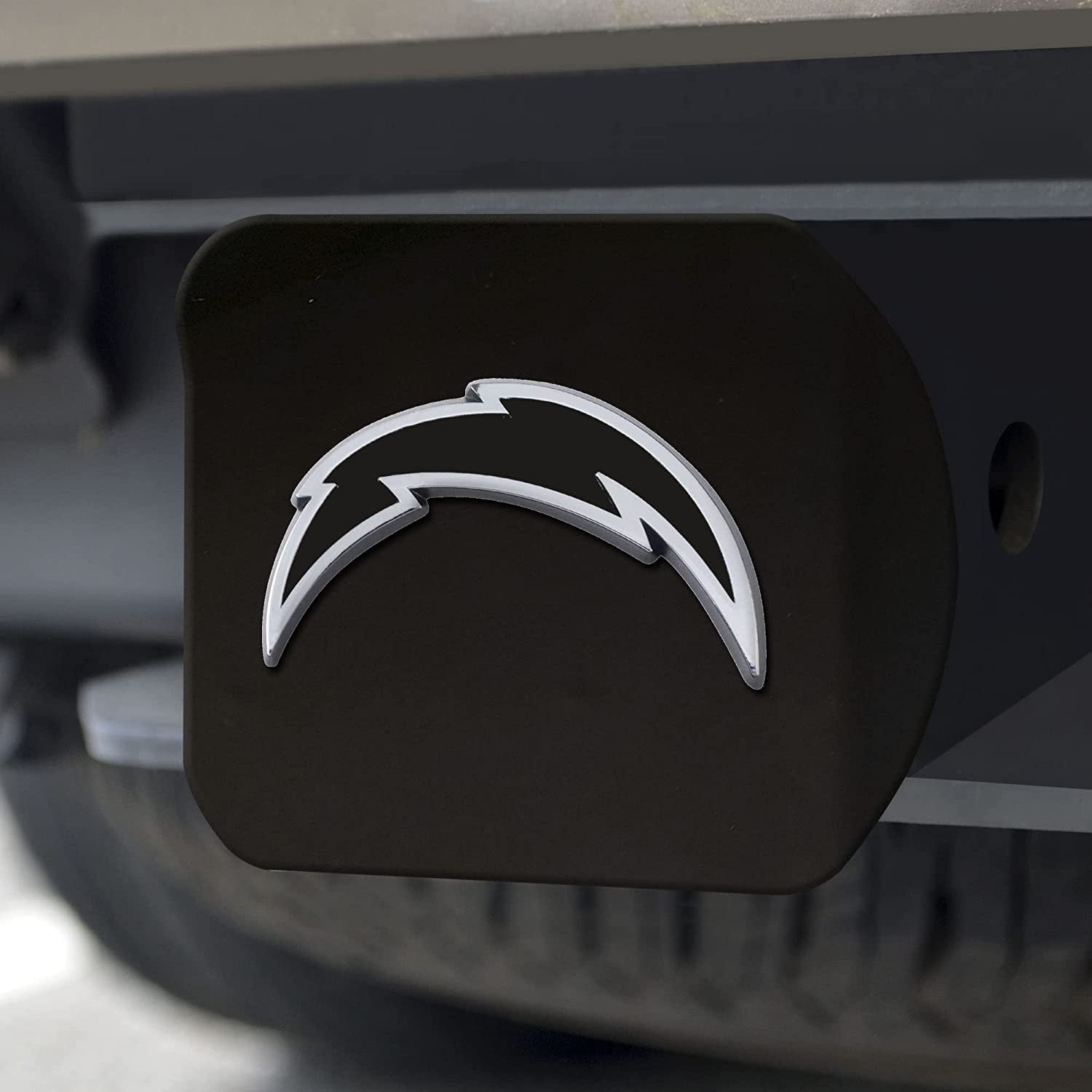 Los Angeles Chargers Metal Hitch Cover, Black, 2" Square Type III Hitch Cover
