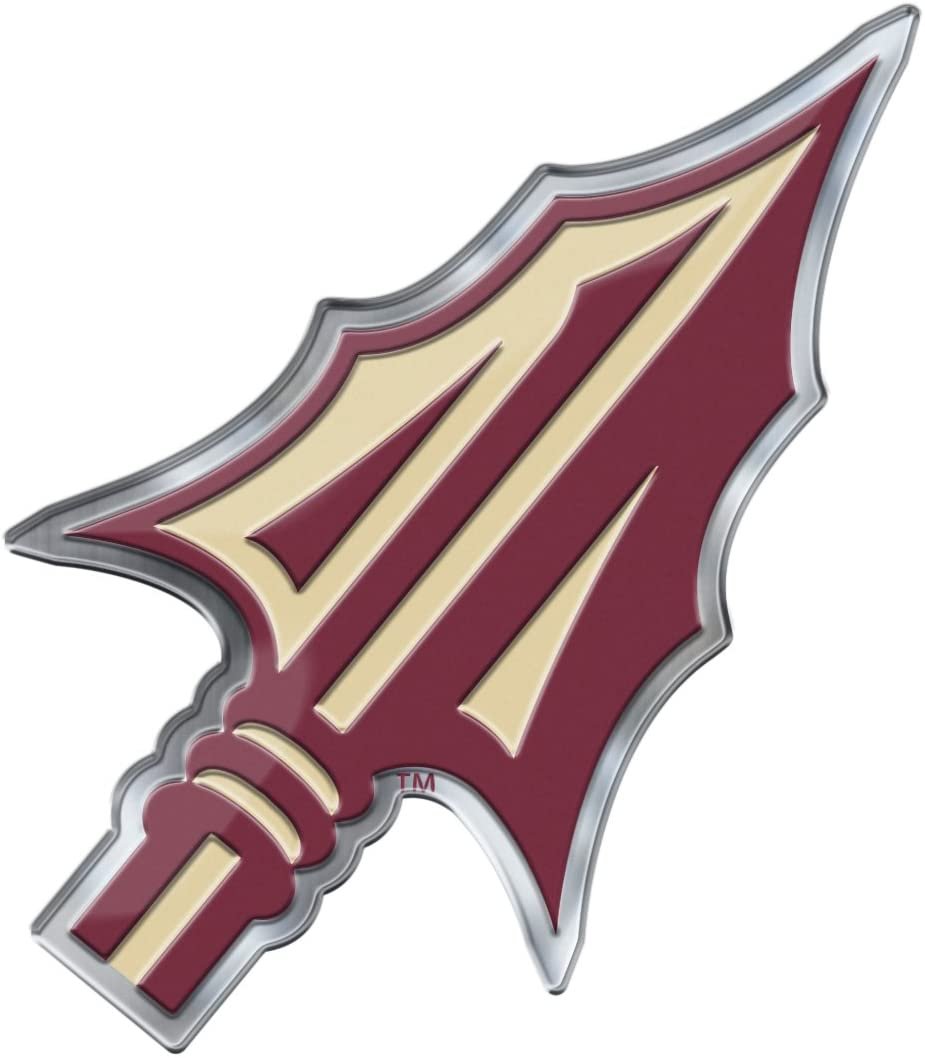 Florida State University Seminoles Premium Aluminum Metal Raised Auto Emblem, Spear Logo, Color Embossed, Full Adhesive Backing 1