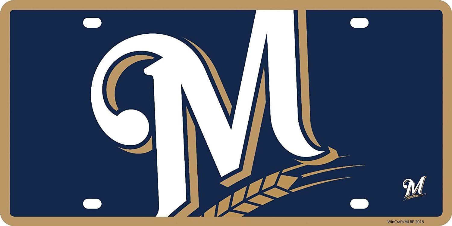 Milwaukee Brewers Premium Laser Cut Tag License Plate, Mega Logo, Mirrored Acrylic Inlaid, 6x12 Inch 1