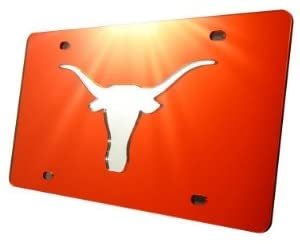 University of Texas Longhorns Premium Laser Cut Tag License Plate, Orange, Mirrored Acrylic Inlaid, 6x12 Inch