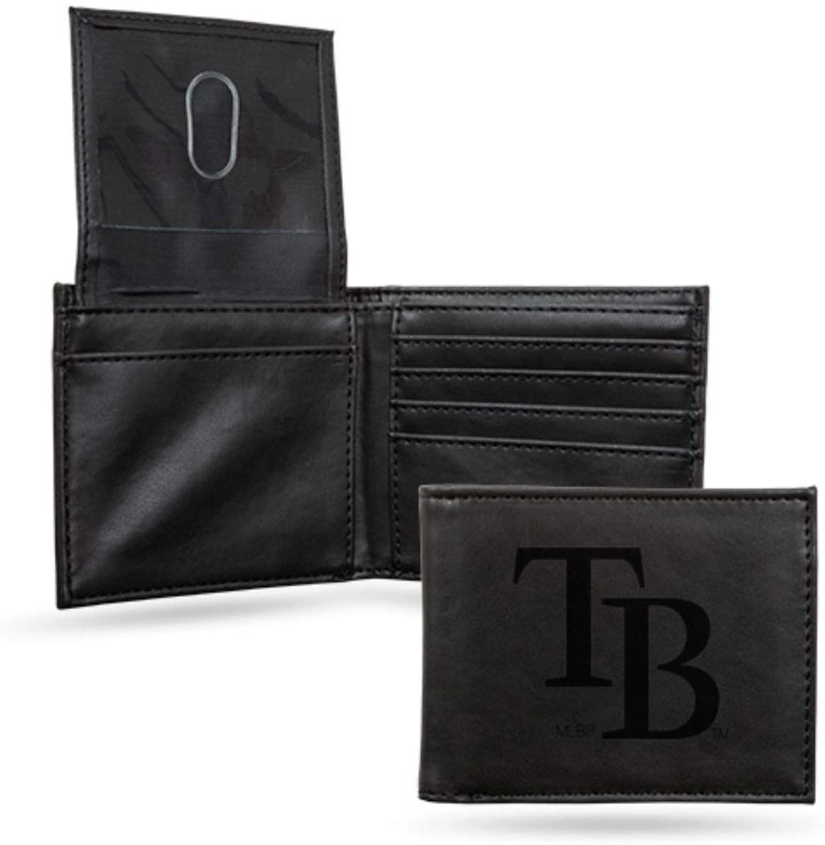 Tampa Bay Rays Premium Black Leather Wallet, Bifold Billfold, Embossed Laser Engraved 1