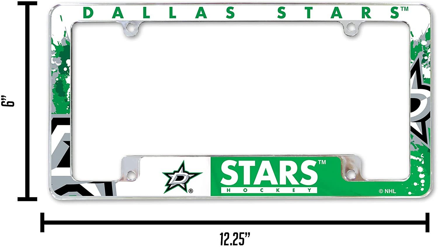 Dallas Stars Metal License Plate Frame Chrome Tag Cover All Over Design 6x12 Inch 5
