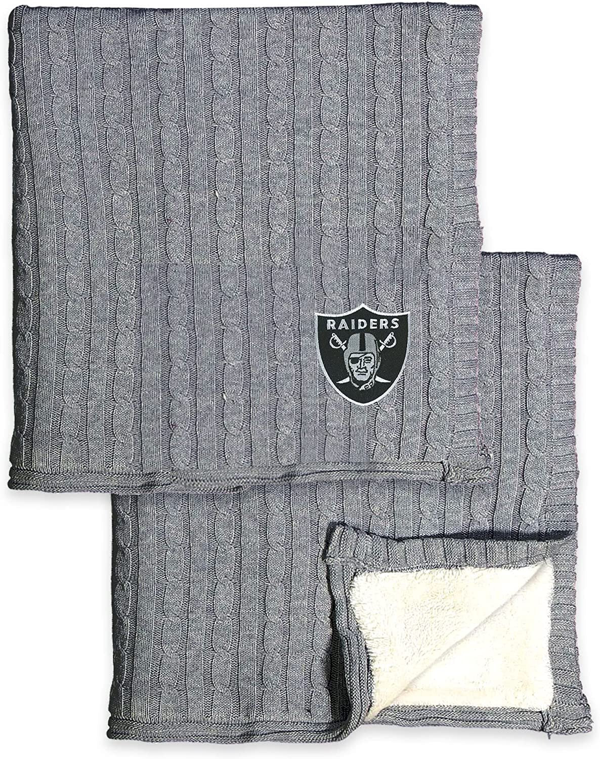 Las Vegas Raiders Cable Sweater Knit Sherpa Throw Blanket 50x60 Inch Adult 2