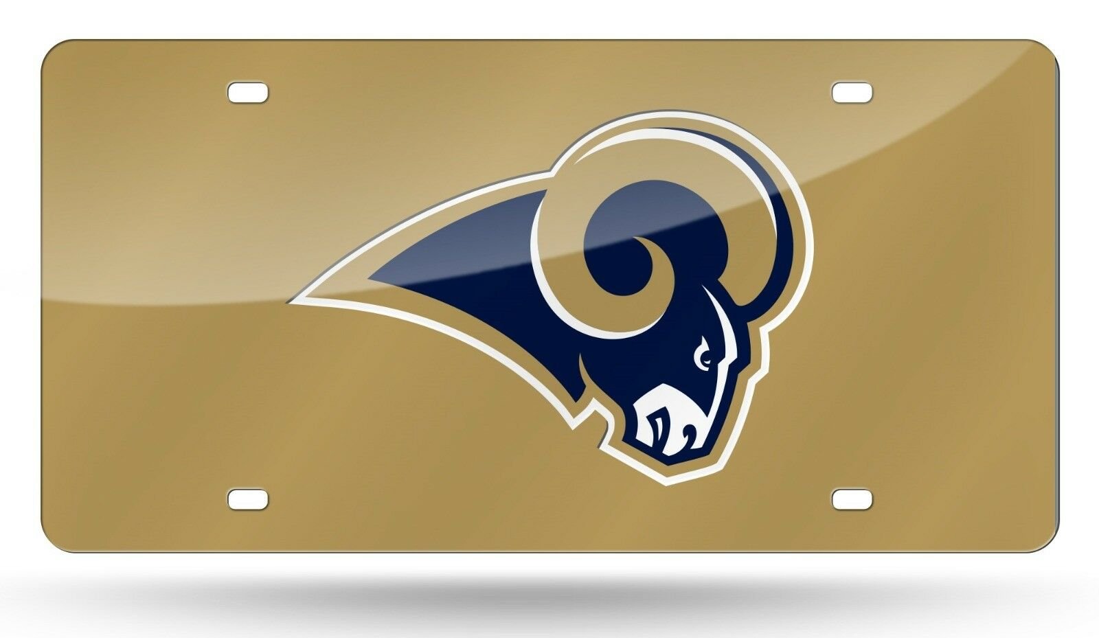 Los Angeles Rams Premium Laser Cut Tag License Plate, Gold Retro Logo, Mirrored Inlaid Acrylic, 12x6 Inch 1