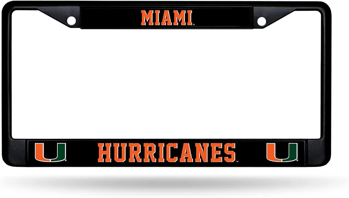 University of Miami Hurricanes Black Metal License Plate Frame Chrome Tag Cover 6x12 Inch 1
