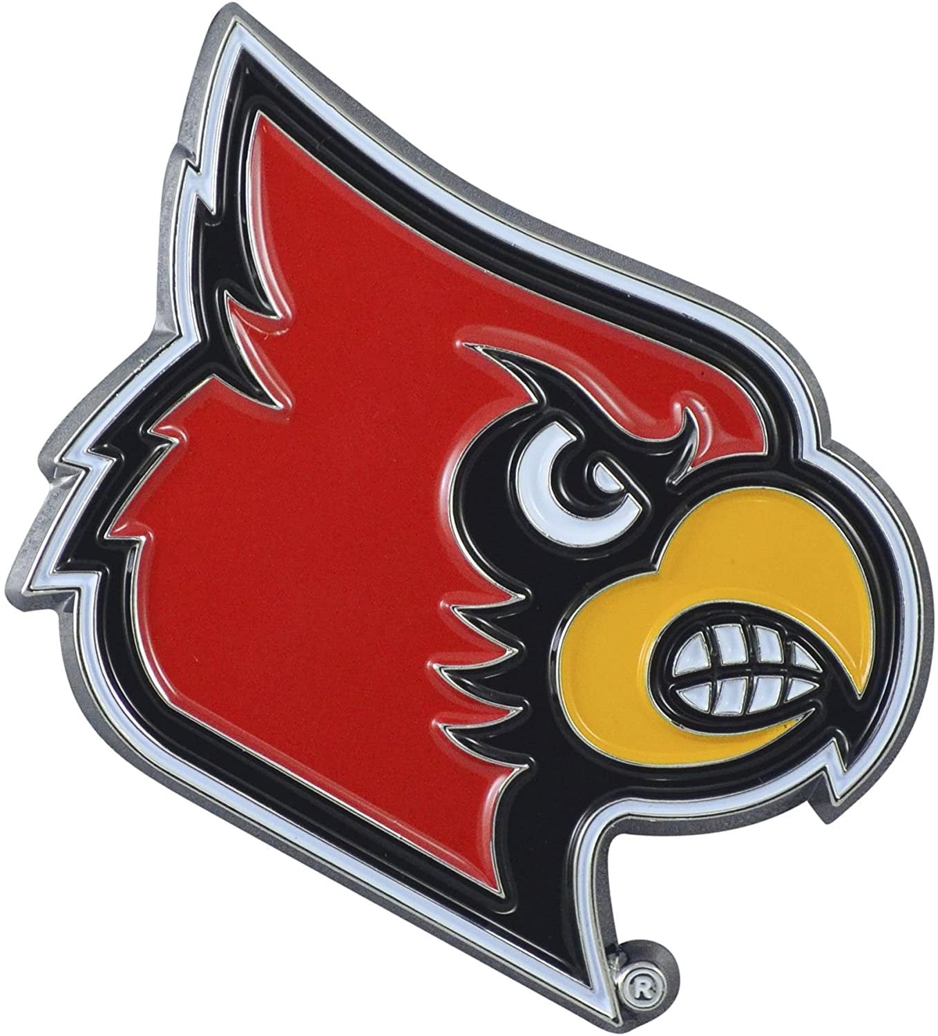 University of Louisville Cardinals Premium Solid Metal Raised Auto Emblem, Team Color, Shape Cut, Adhesive Backing 1