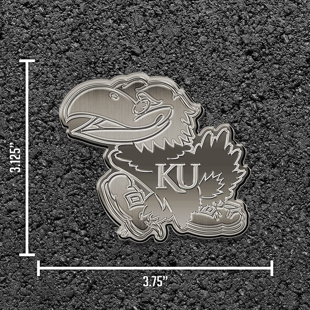 University of Kansas Jayhawks Solid Metal Auto Emblem Antique Nickel for Car/Truck/SUV 5
