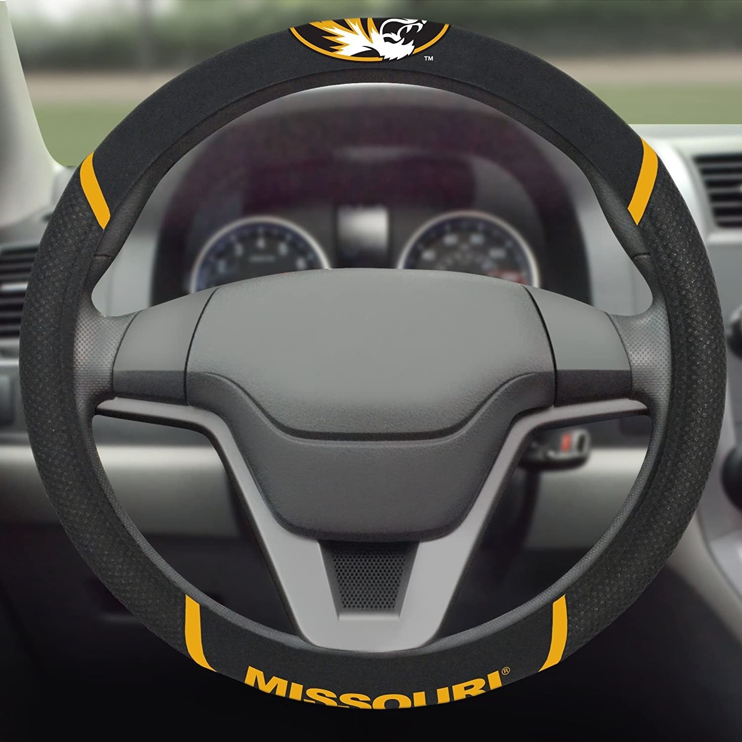 Missouri Tigers Steering Wheel Cover Premium Embroidered Black 15 Inch University of 3