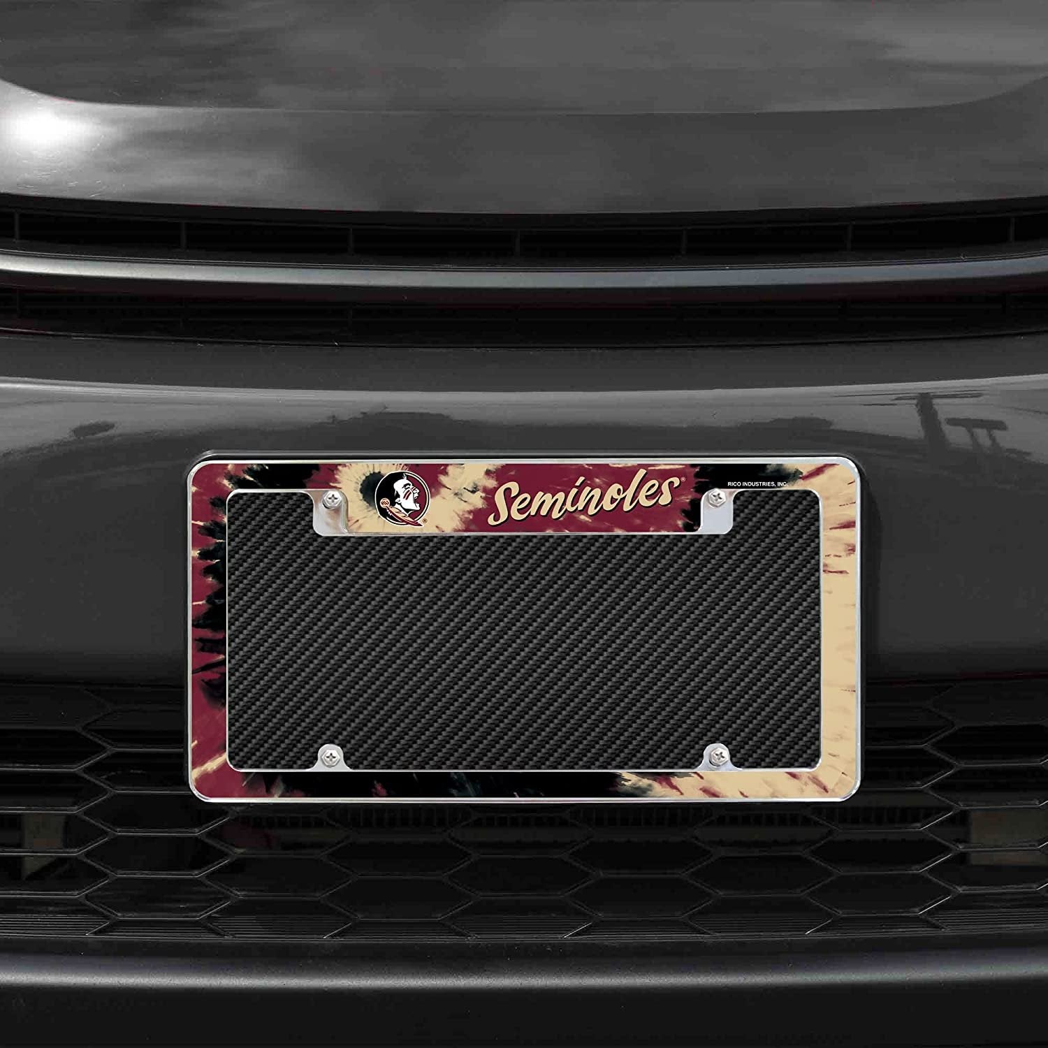 Florida State University Seminoles Metal License Plate Frame Chrome Tag Cover Tie Dye Design 6x12 Inch 2