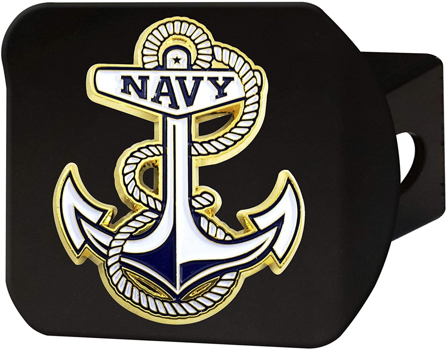 United States Navy Hitch Cover Black Solid Metal with Raised Color Metal Emblem 2" Square Type III Military