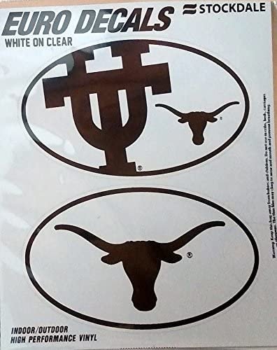 University of Texas Longhorns 2-Piece White and Clear Euro Decal Sticker Set, 4x2.5 Inch Each 1