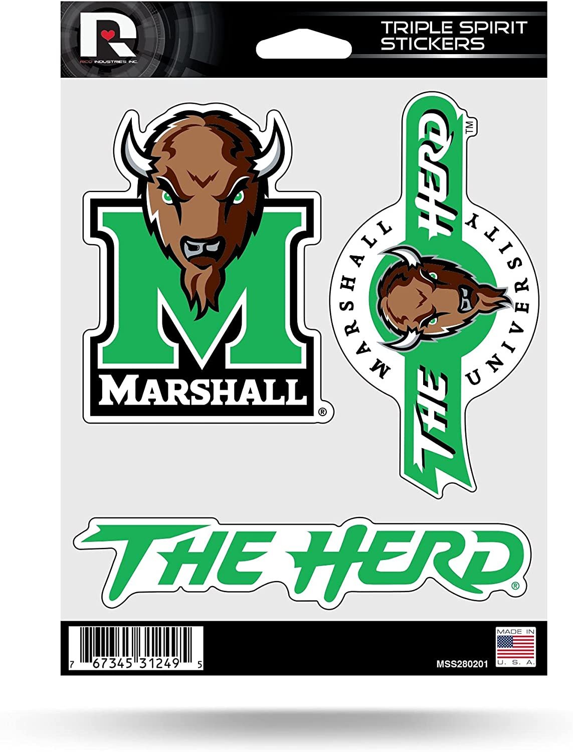 Marshall University Thundering Herd 3 Piece Decal Sheet Triple Sticker