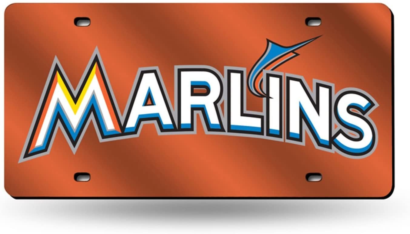 Miami Marlins Premium Laser Cut Tag License Plate, Orange Mirrored Acrylic Inlaid, 12x6 Inch 1