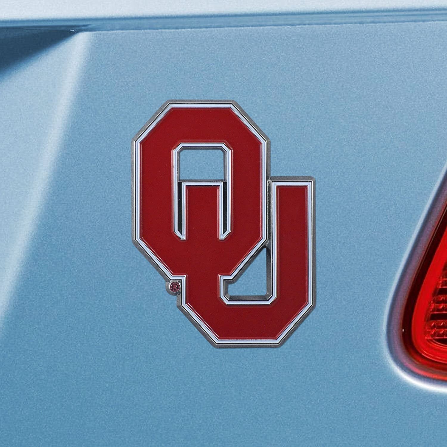 University of Oklahoma Sooners Premium Solid Metal Raised Auto Emblem, Team Color, Shape Cut, Adhesive Backing 2