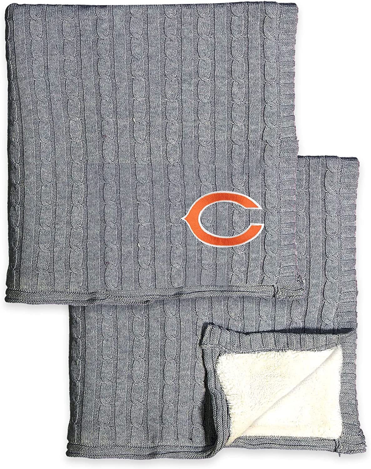 Chicago Bears Cable Sweater Knit Sherpa Throw Blanket 50x60 Inch Adult 2