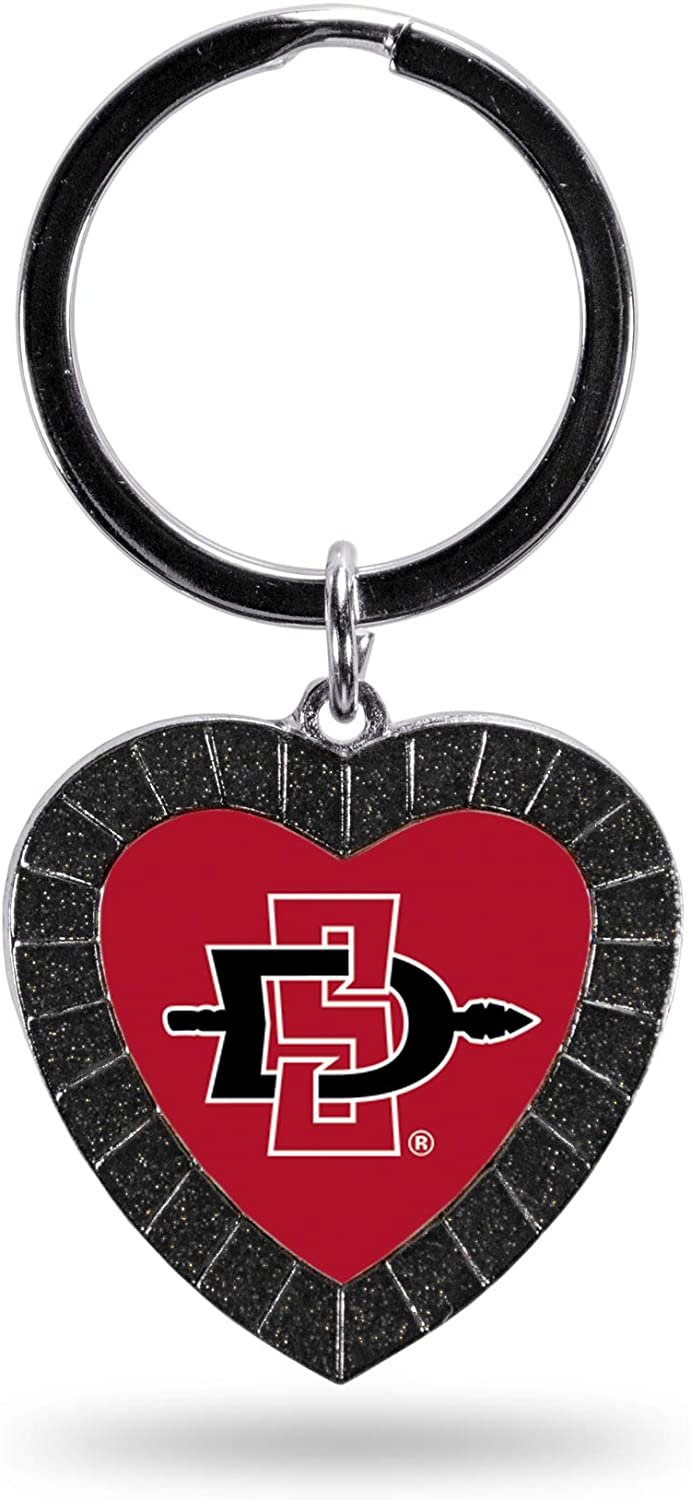 San Diego State University Aztecs Rhinestone Heart Colored Keychain, Black, 3-inches in Length