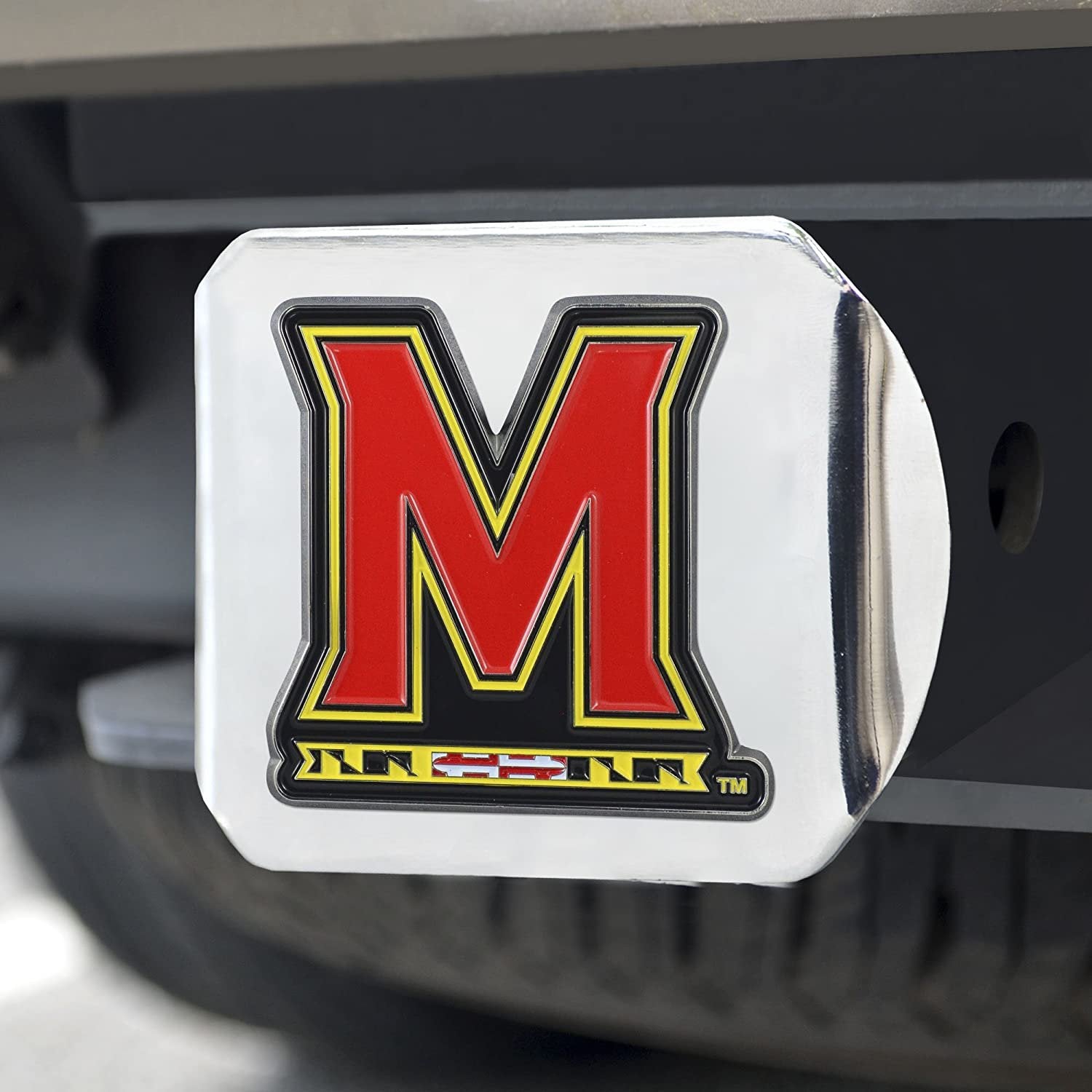 Maryland Terrapins Hitch Cover Solid Metal with Raised Color Metal Emblem 2" Square Type III University of