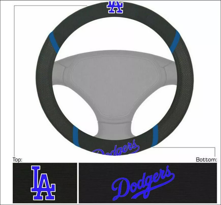 Los Angeles Dodgers Steering Wheel Cover Premium Embroidered Black 15 Inch 1