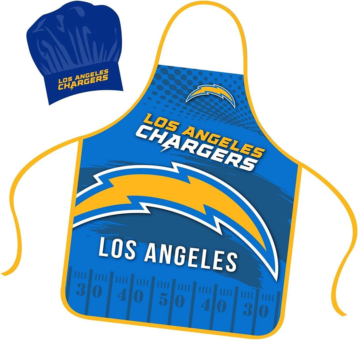Los Angeles Chargers Apron Chef Hat Set Full Color Universal Size Tie Back Grilling Tailgate BBQ Cooking Host 1