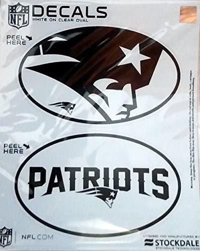 New England Patriots 2-Piece White and Clear Euro Decal Sticker Set, 4x2.5 Inch Each 1