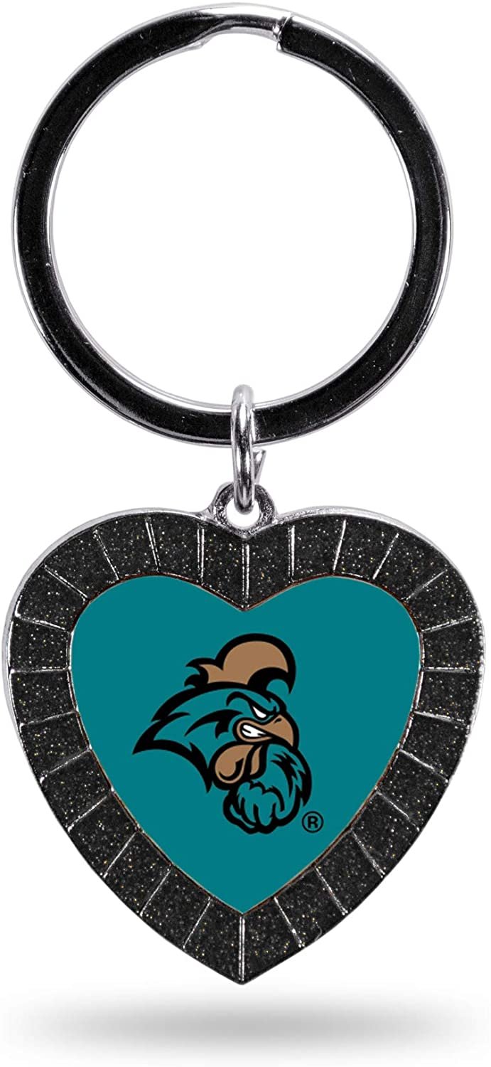 NCAA Coastal Carolina Chanticleers NCAA Rhinestone Heart Colored Keychain, Black, 3-inches in length