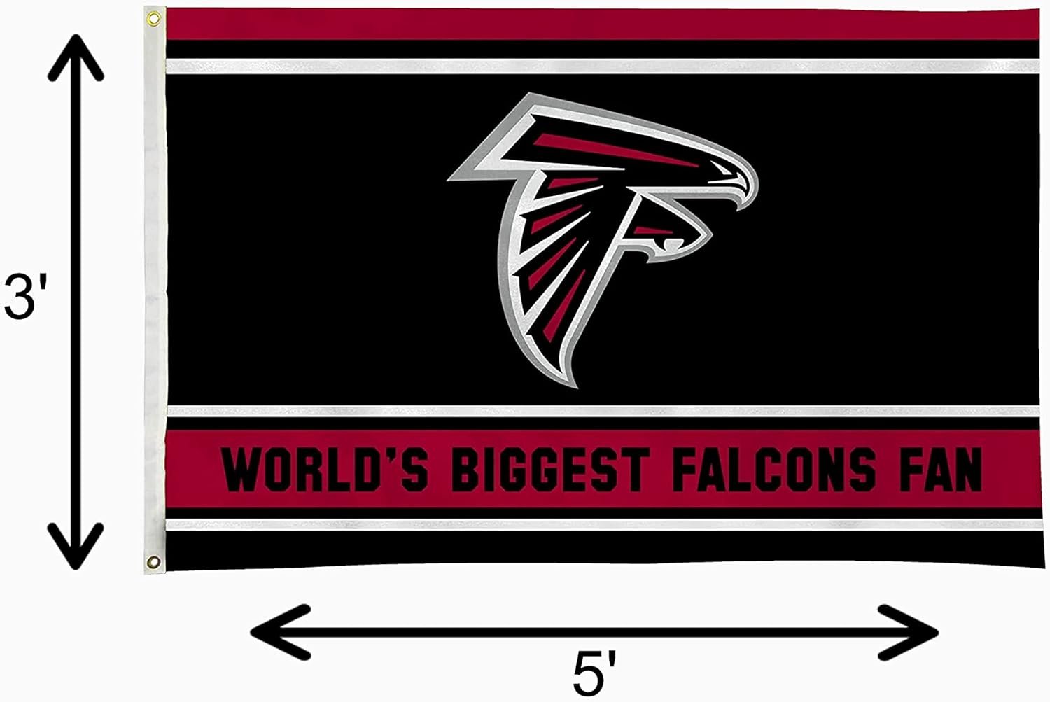 Atlanta Falcons 3x5 Feet Flag Banner, World's Biggest Fan, Metal Grommets, Single Sided, Indoor or Outdoor Use 7
