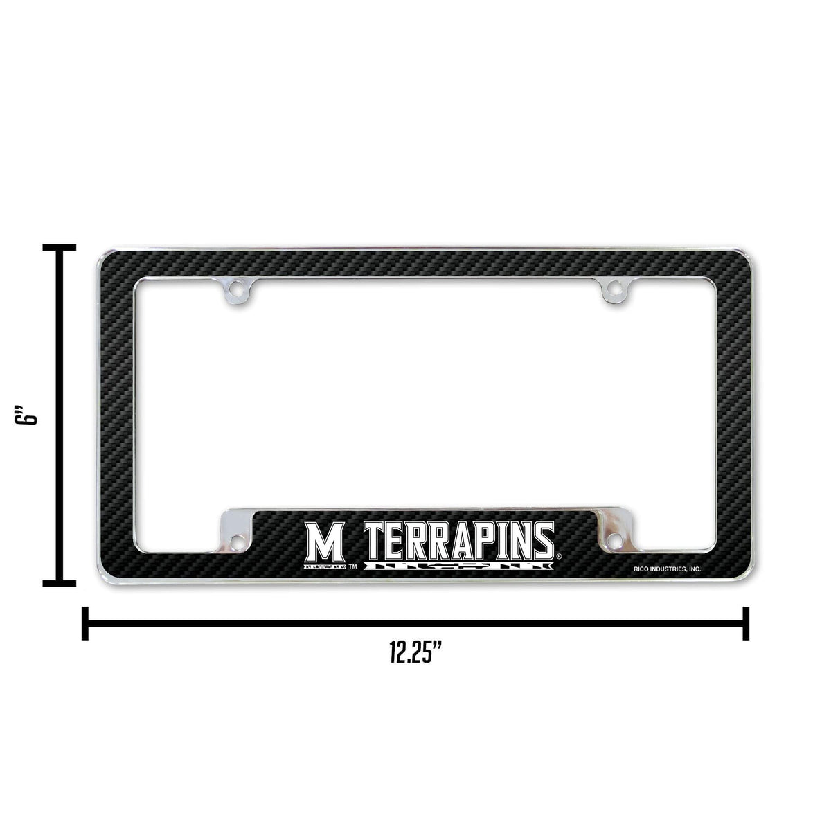 University of Maryland Terrapins Metal License Plate Frame Chrome Tag Cover, Carbon Fiber Design, 6x12 Inch 6