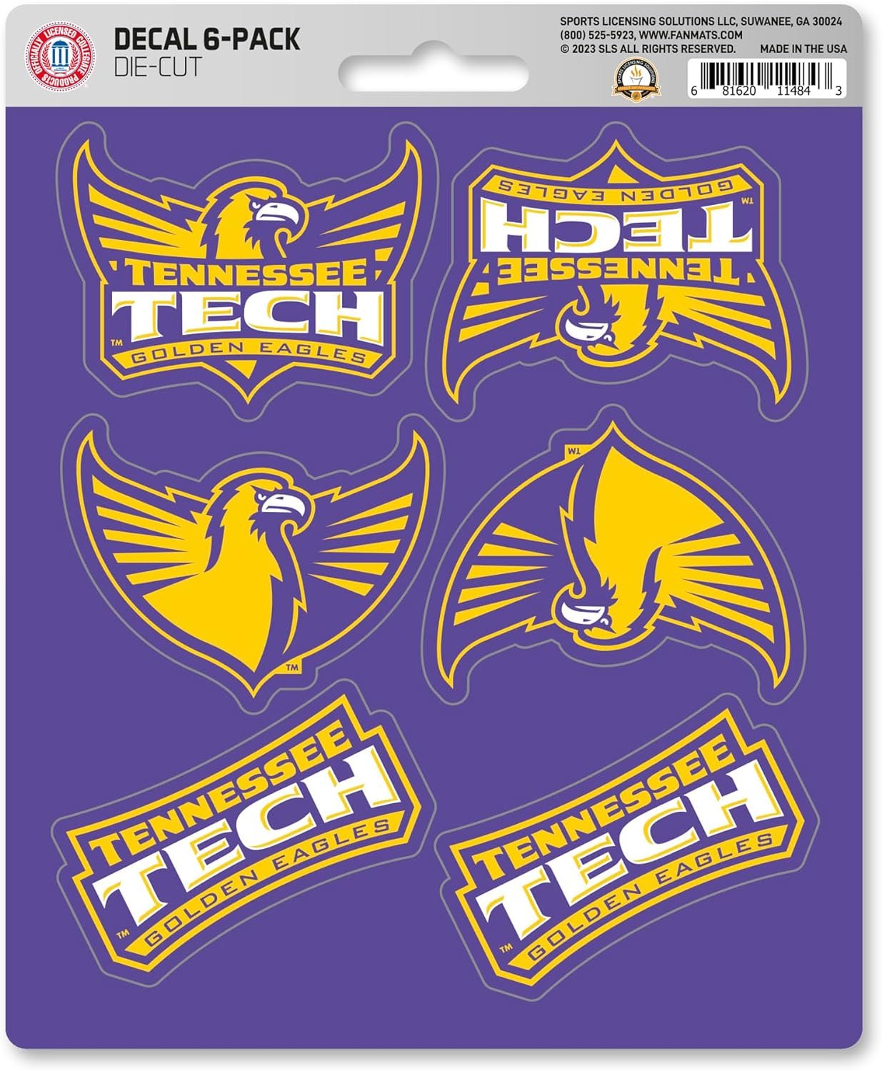 Tennessee Tech University Golden Eagles 6-Piece Decal Sticker Set, 5x6 Inch Sheet, Gift for football fans for any hard surfaces around home, automotive, personal items 1
