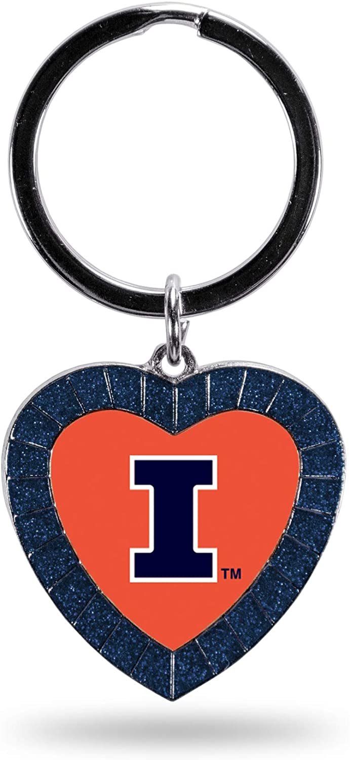 University of Illinois Illini Keychain Rhinestone Heart Colored, Navy, 3-inches in length