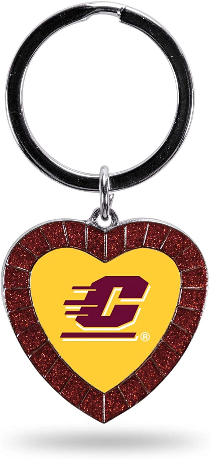 NCAA Central Michigan Chippewas NCAA Rhinestone Heart Colored Keychain, Maroon, 3-inches in length