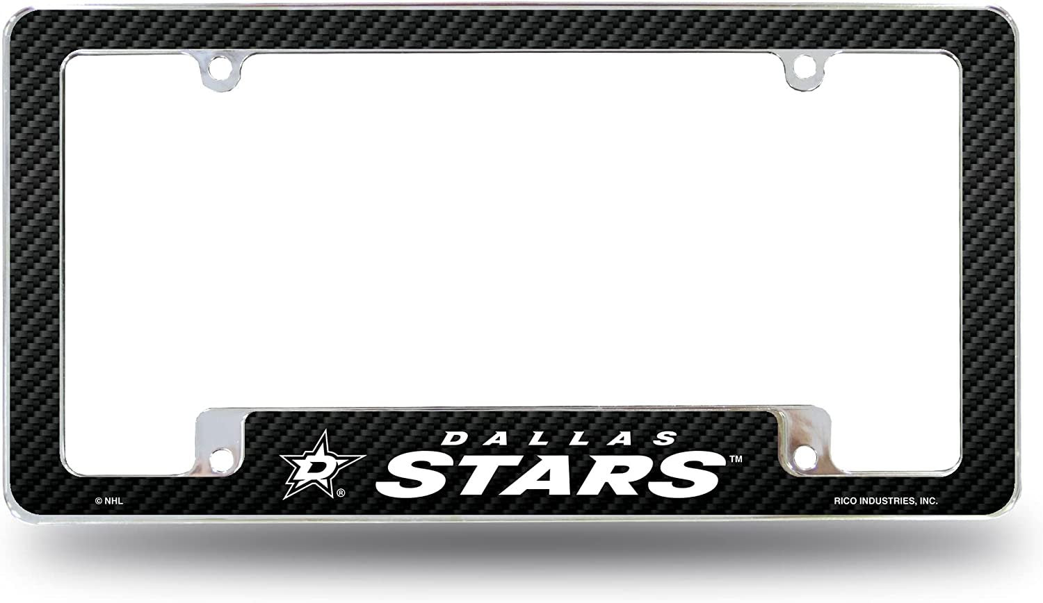 Dallas Stars Metal License Plate Frame Chrome Tag Cover Carbon Fiber Design 6x12 Inch