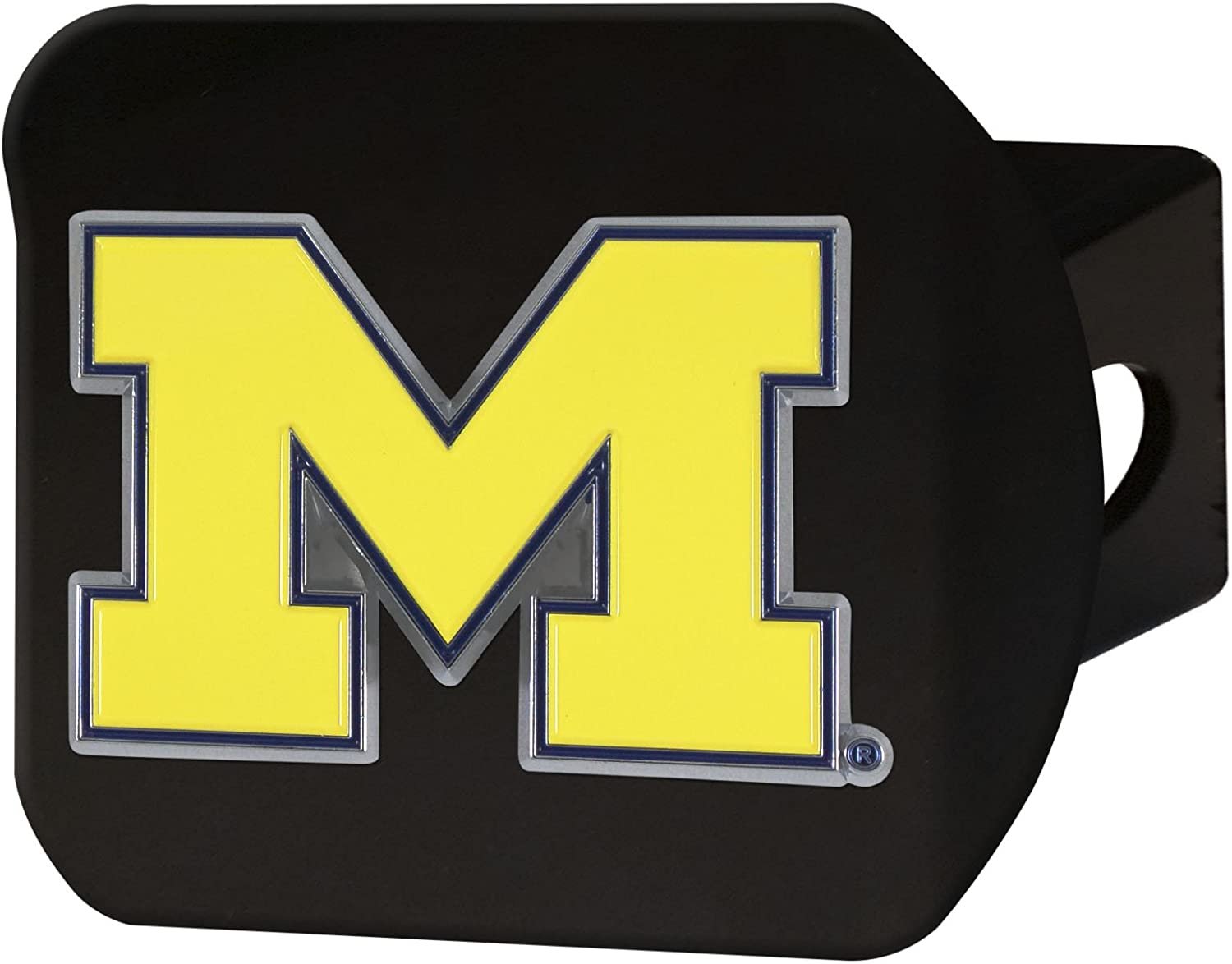 Michigan Wolverines Solid Metal Black Hitch Cover with Color Metal Emblem 2 Inch Square Type III University of