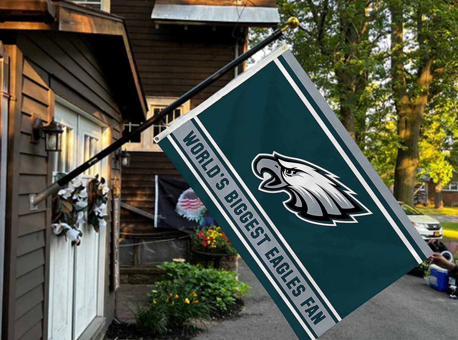 Philadelphia Eagles 3x5 Feet Flag Banner, World's Biggest Fan, Metal Grommets, Single Sided, Indoor or Outdoor Use 2