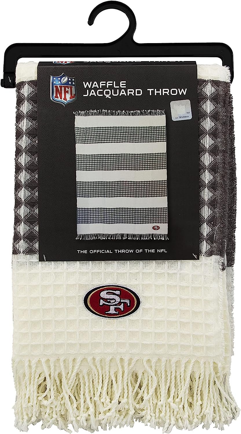 Northwest The Company NFL San Francisco 49ers Waffle Weave Jacquard Throw Blanket, 50" x 60", White/Grey 3