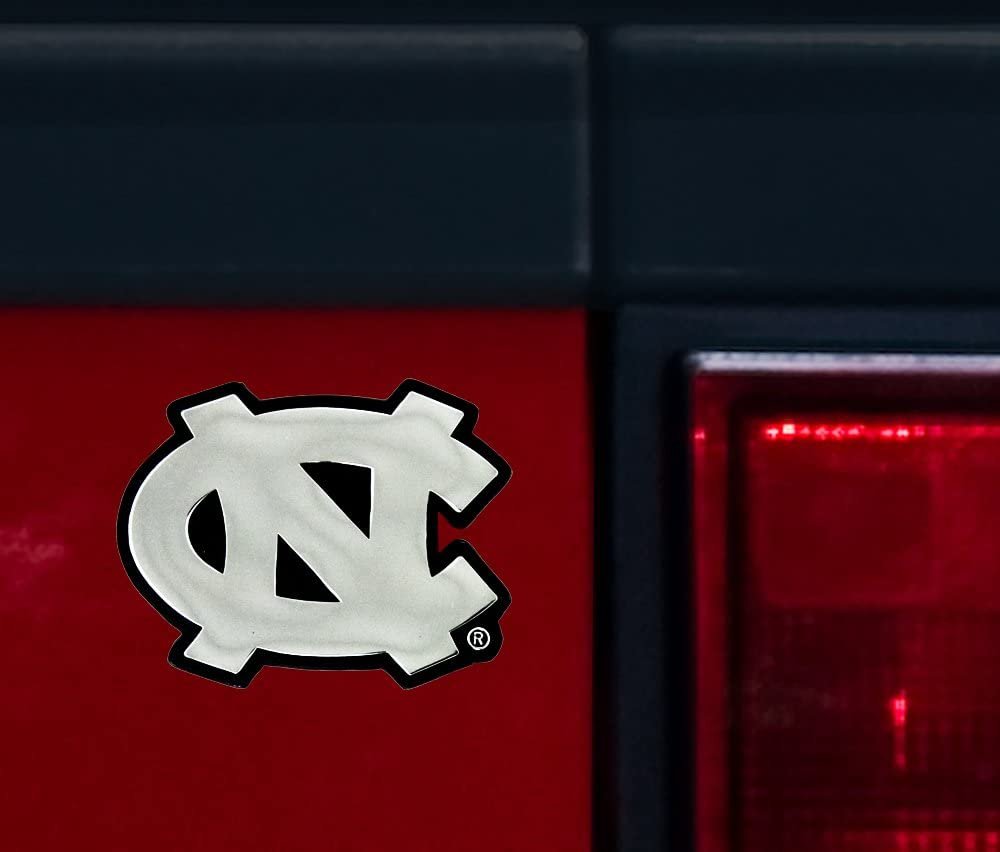 University of North Carolina Tar Heels Premium Solid Metal Chrome Raised Auto Emblem Shape Cut Adhesive Backing