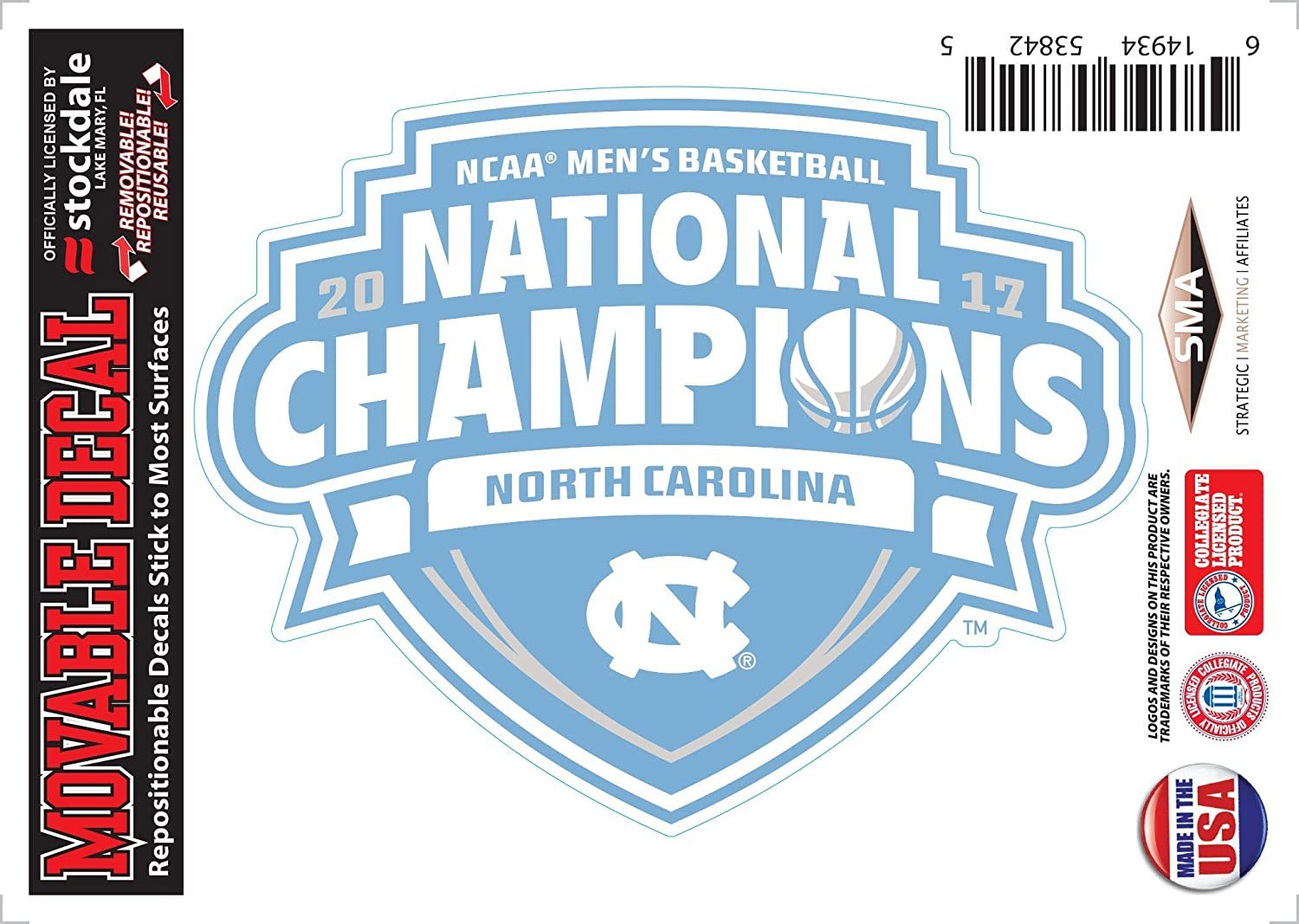 North Carolina Tar Heels 2017 Champions Decal SD53842 Auto Home Window Flat University of 1