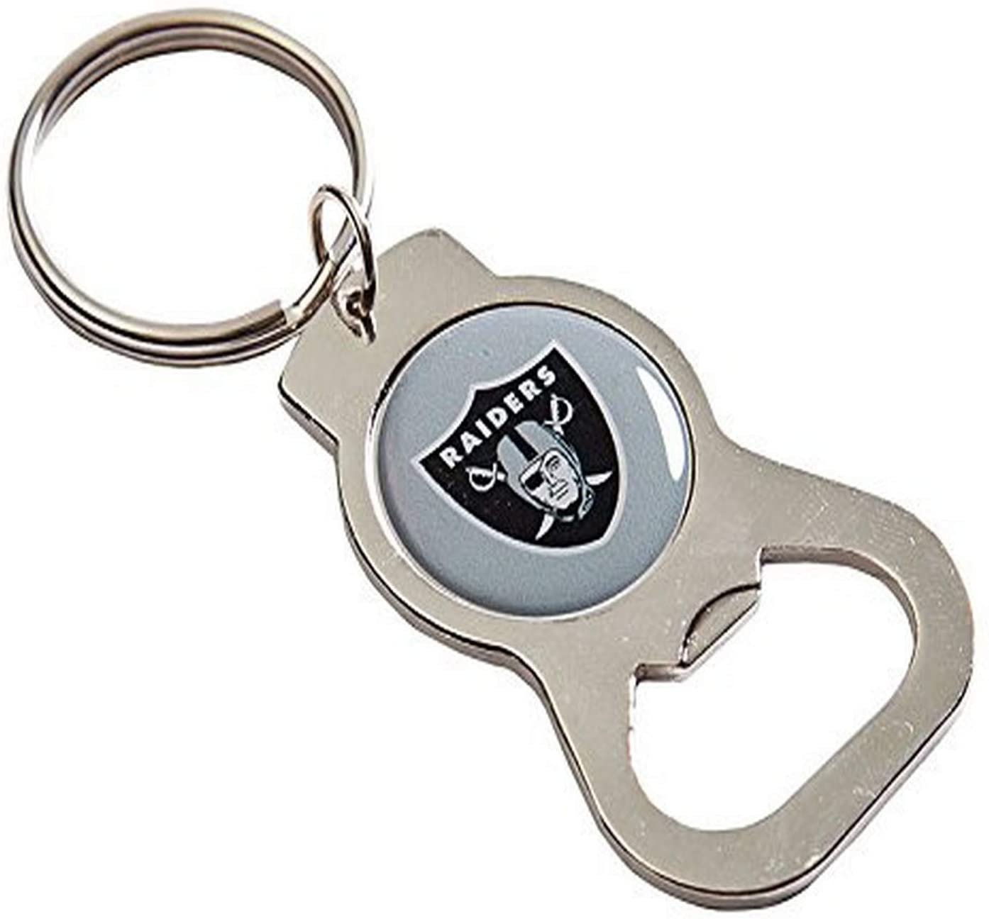 Las Vegas Raiders Premium Solid Metal Bottle Opener Keychain, Silver Key Ring, Team Logo 1