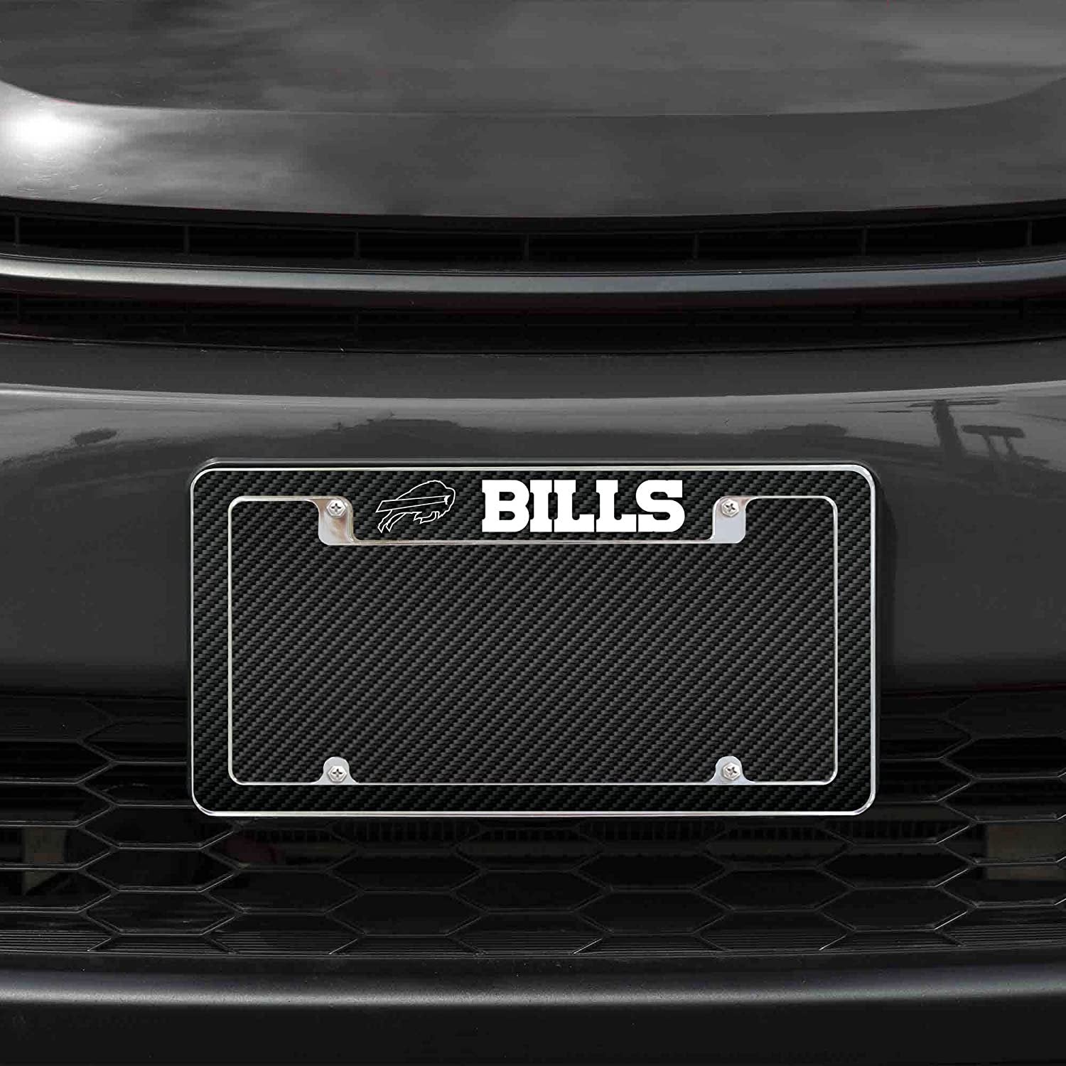 Buffalo Bills Metal License Plate Frame Chrome Tag Cover Carbon Fiber Design 6x12 Inch