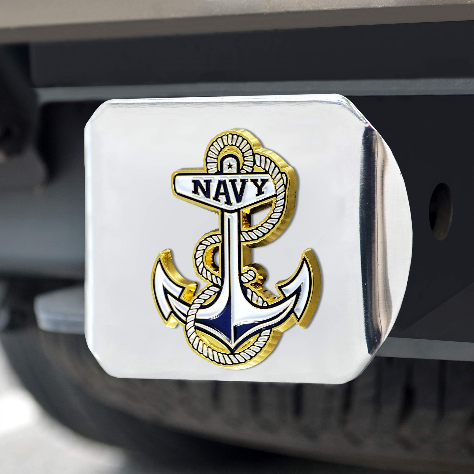 FANMATS U.S. Navy Color on Chrome Metal Hitch Cover