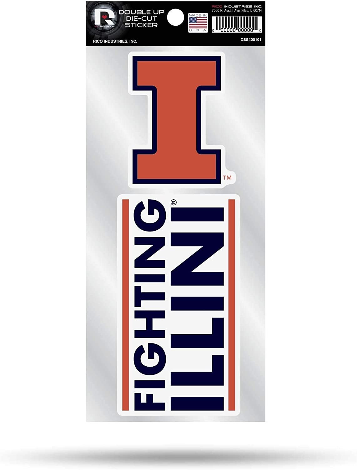 University of Illinois Fighting Illini 2-Piece Double Up Die Cut Sticker Decal Sheet, 4x8 Inch 1