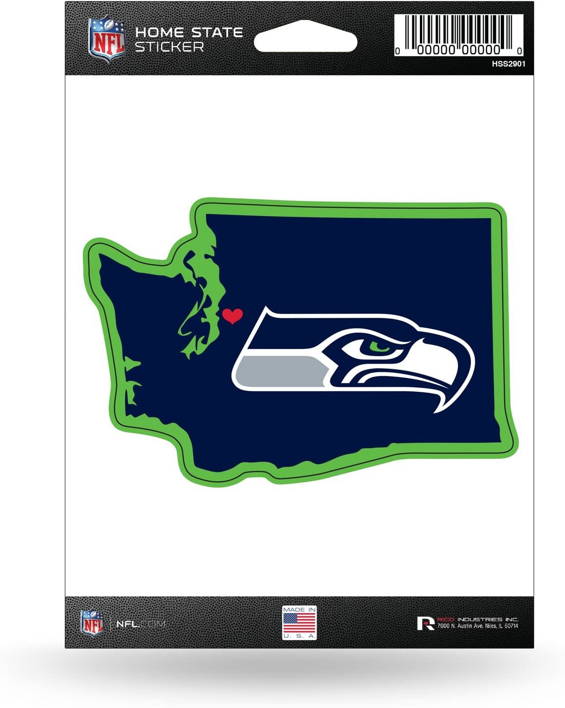 Seattle Seahawks 5 Inch Sticker Decal, Home State Design, Flat Vinyl, Full Adhesive Backing