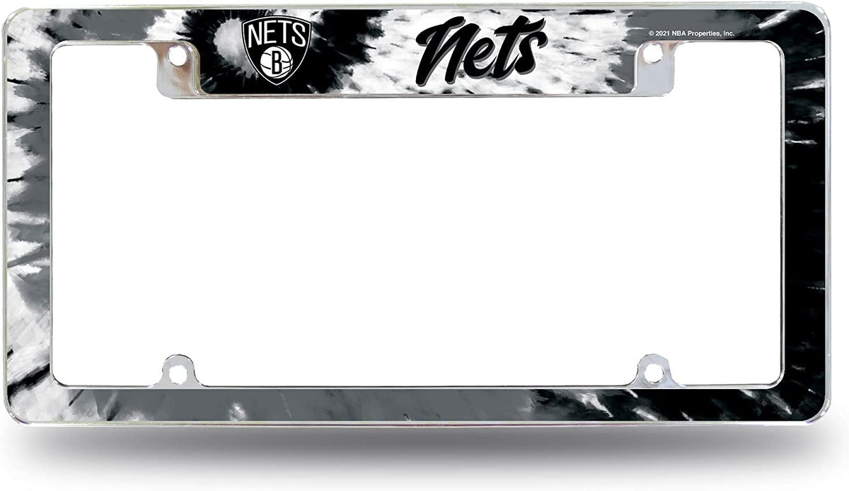 Brooklyn Nets Metal License Plate Frame Chrome Tag Cover Tie Dye Design 6x12 Inch 1