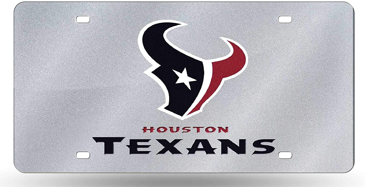 Houston Texans Premium Laser Cut Tag License Plate, Bling Design, Mirrored Acrylic Inlaid, 12x6 Inch 1