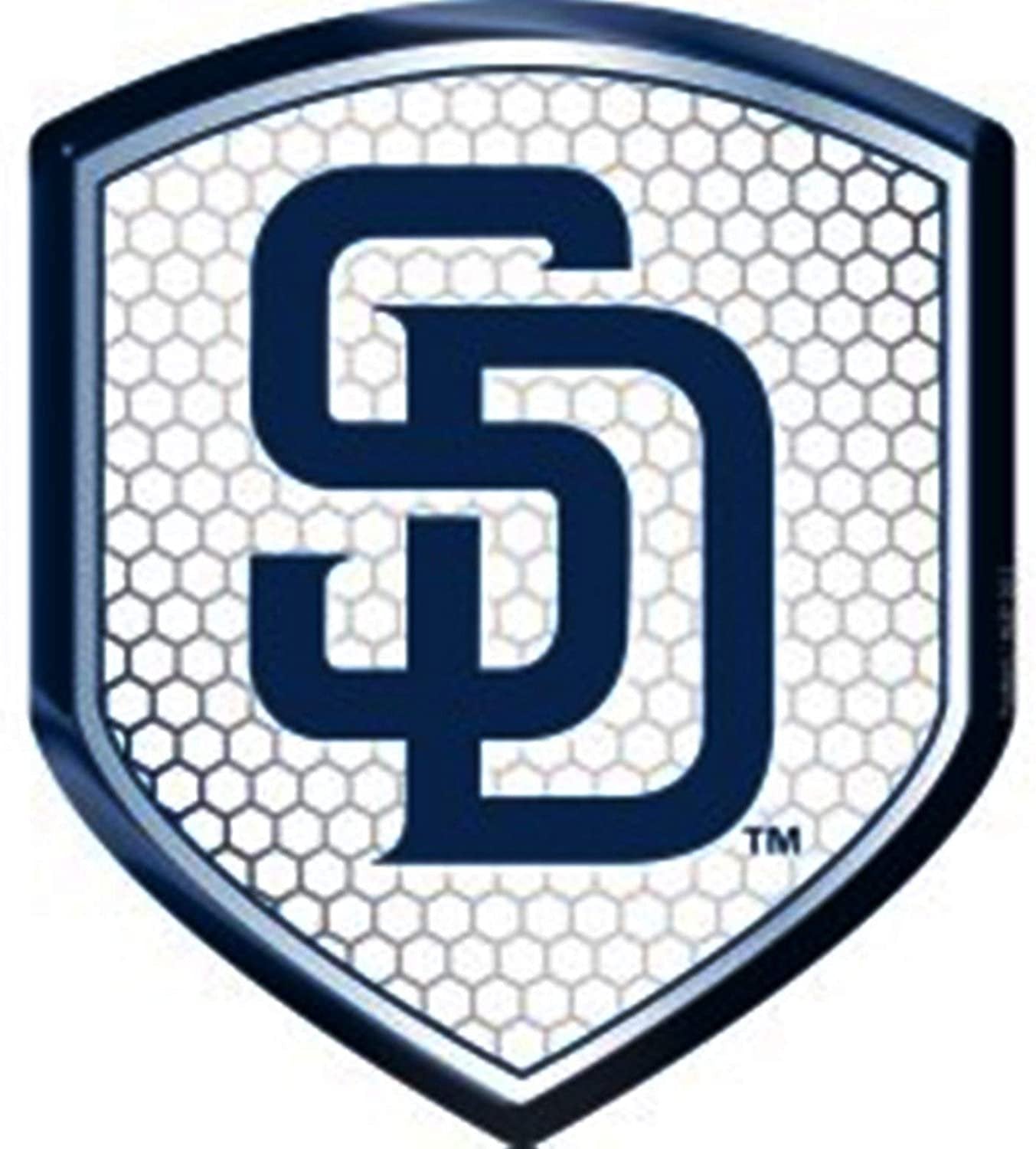 San Diego Padres High Intensity Reflector, Shield Shape, Raised Decal Sticker, 2.5x3.5 Inch, Home or Auto, Full Adhesive Backing