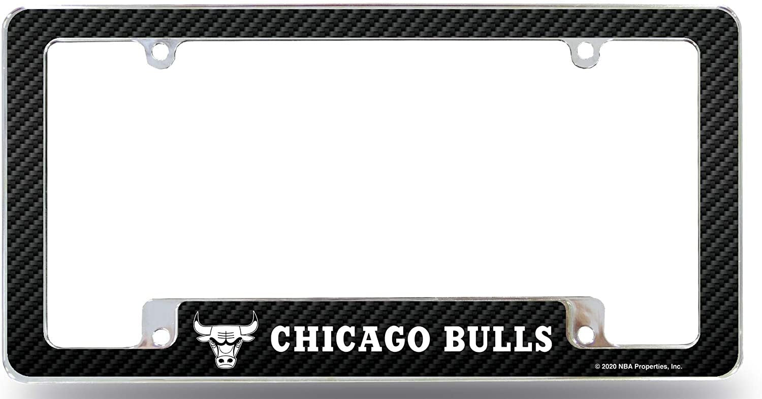 Chicago Bulls Metal License Plate Frame Chrome Tag Cover Carbon Fiber Design 12x6 Inch