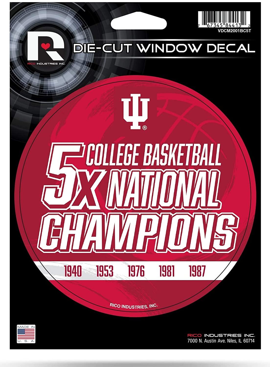 Indiana Hoosiers 5" Decal Sticker 5X Time Champions Flat Vinyl Auto Emblem College Basketball University of 1