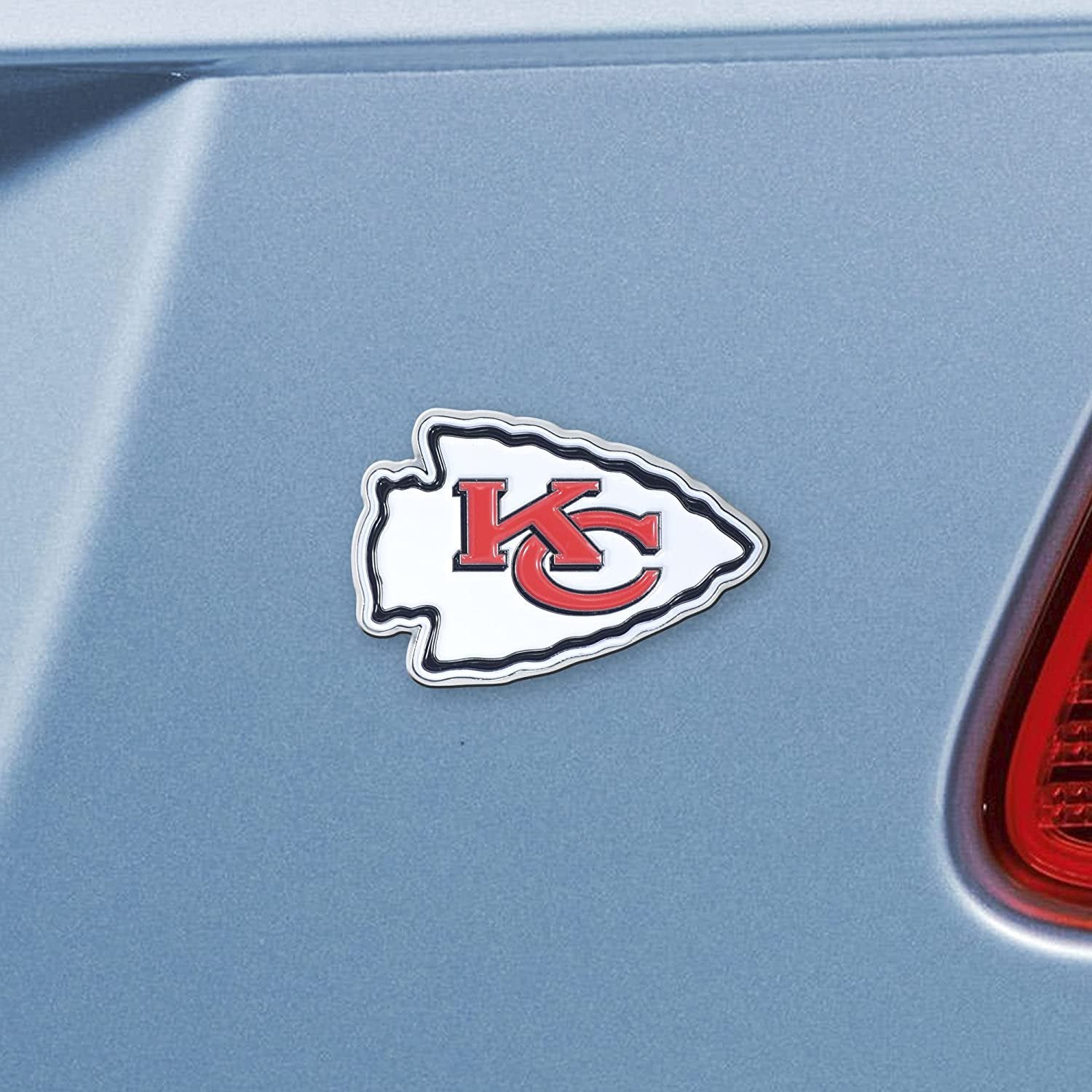 Kansas City Chiefs Premium Solid Metal Raised Auto Emblem, Team Color, Shape Cut, Adhesive Backing 2