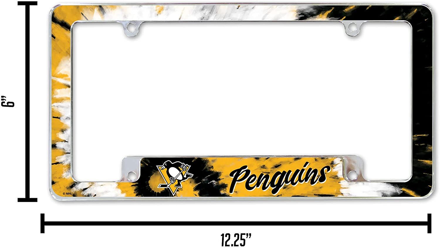 Pittsburgh Penguins Metal License Plate Frame Chrome Tag Cover Tie Dye Design 6x12 Inch 5
