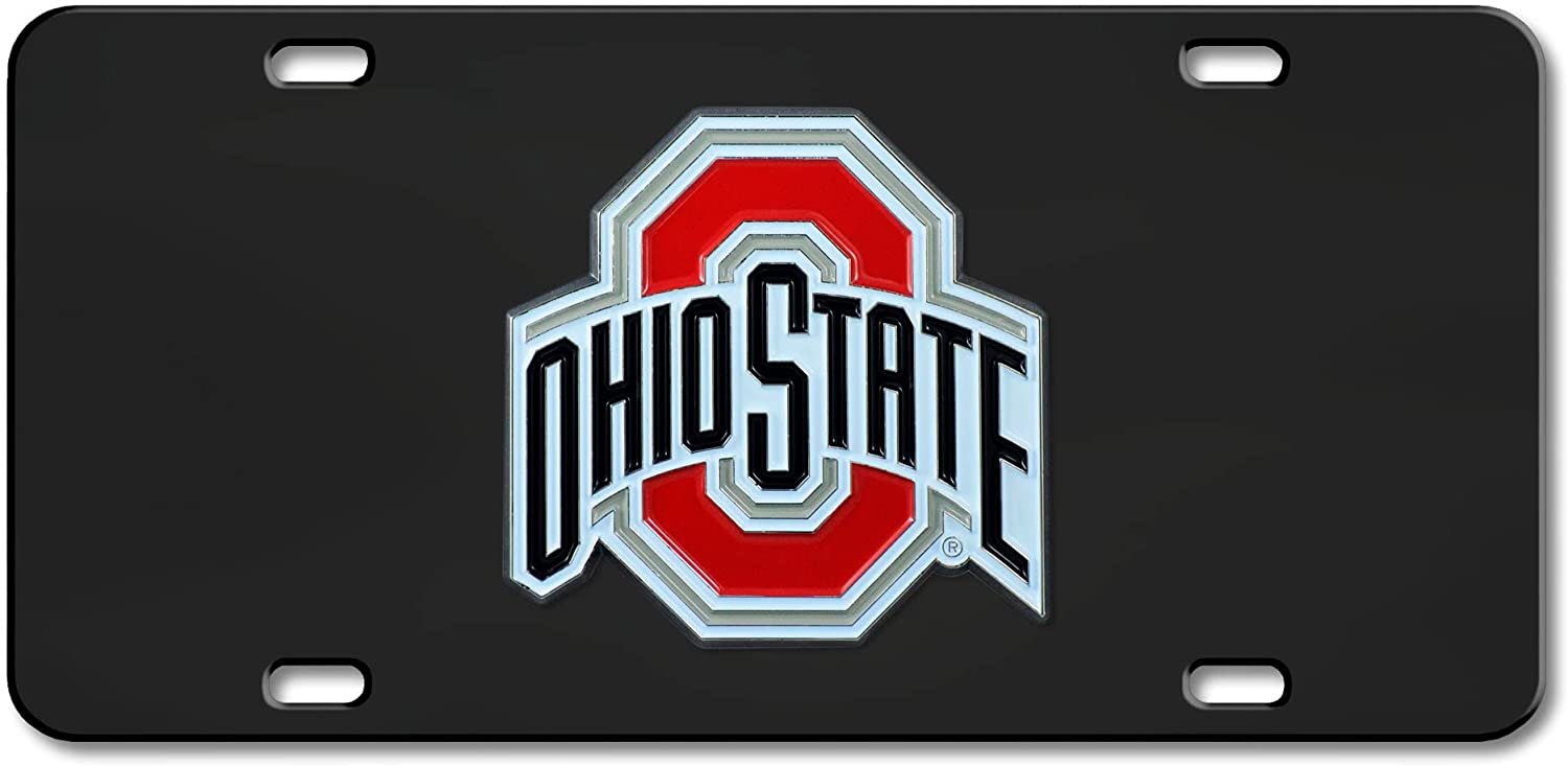 Ohio State University Buckeyes Metal License Plate Tag Die Cast 3D Black Stainless Steel