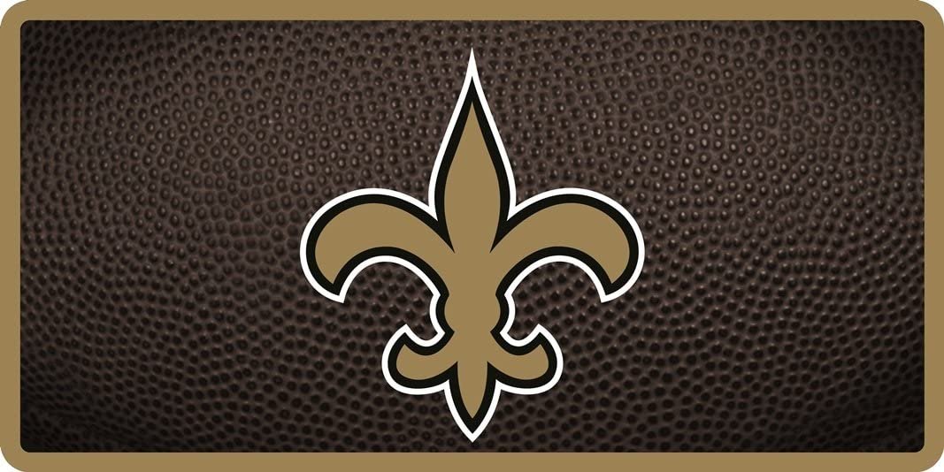 New Orleans Saints Laser Cut Tag License Plate, Team Ball Style, Mirrored Acrylic Inlaid, 12x6 Inch 1